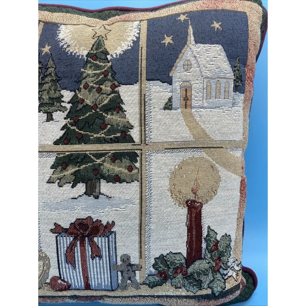 Christmas Tapestry Decorative Accent Square Throw Pillow Bear Angel 15x15